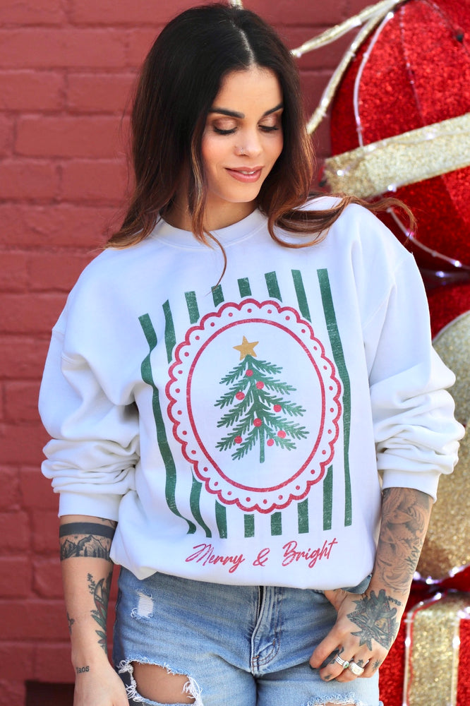 Merry & Bright White Crewneck Sweatshirt