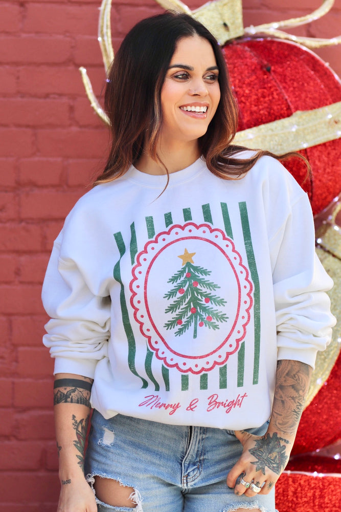 Merry & Bright White Crewneck Sweatshirt