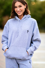 Embroidered Cross Fleece Hoodie