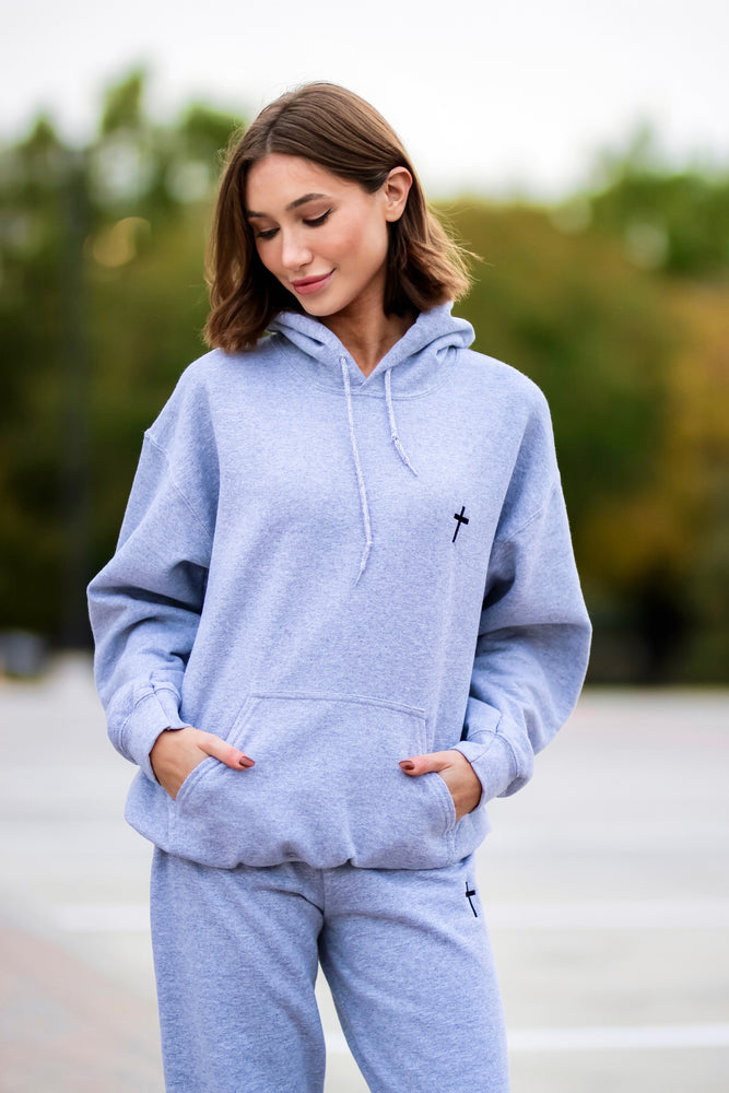 Embroidered Cross Fleece Hoodie