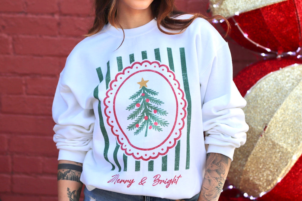 Merry & Bright White Crewneck Sweatshirt