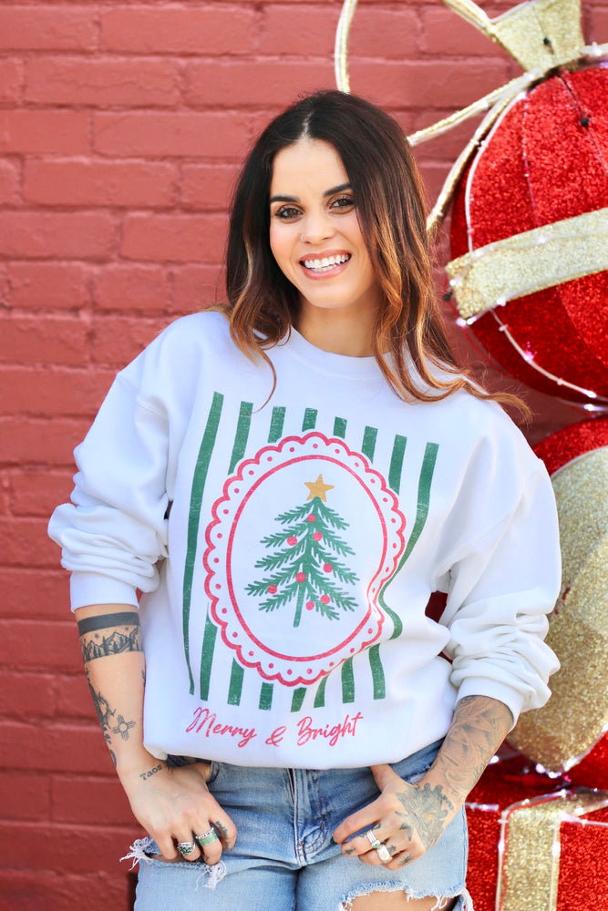 Merry & Bright White Crewneck Sweatshirt