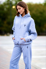 Embroidered Cross Fleece Hoodie